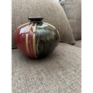 Home Decor Vase Burgundy Green Gold 7-1/2" H x 8" W, 1-1/2" Opening, 2.5”